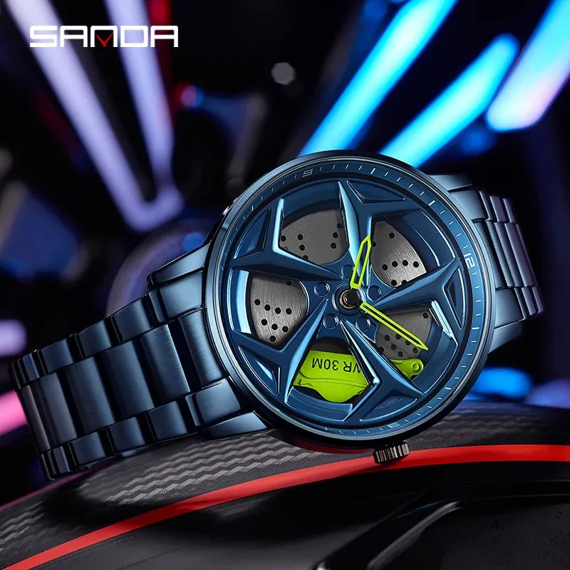 P1087 Top Brand Sport Car Wheel Rim Hub Watches for GTR Men Super Watch Stainless Steel Waterproof Wristwatch Male Reloj