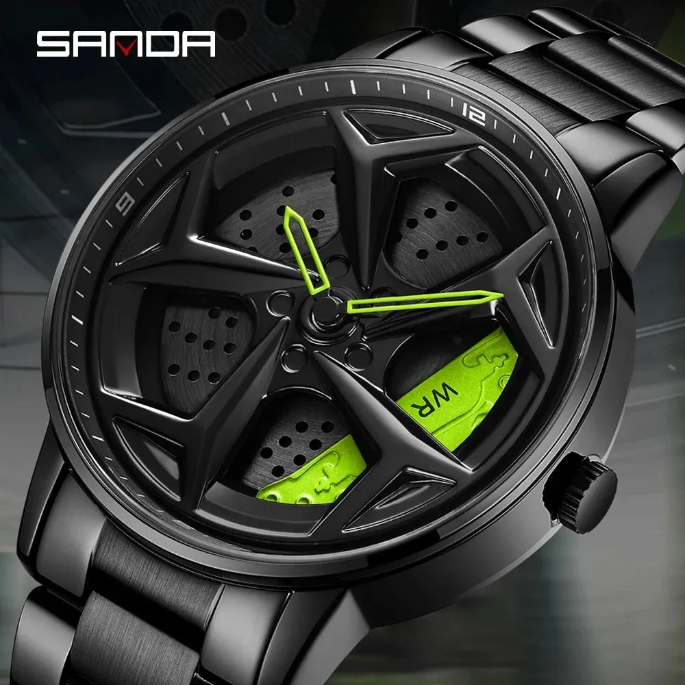 P1087 Top Brand Sport Car Wheel Rim Hub Watches for GTR Men Super Watch Stainless Steel Waterproof Wristwatch Male Reloj