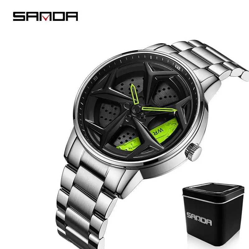 P1087 Top Brand Sport Car Wheel Rim Hub Watches for GTR Men Super Watch Stainless Steel Waterproof Wristwatch Male Reloj