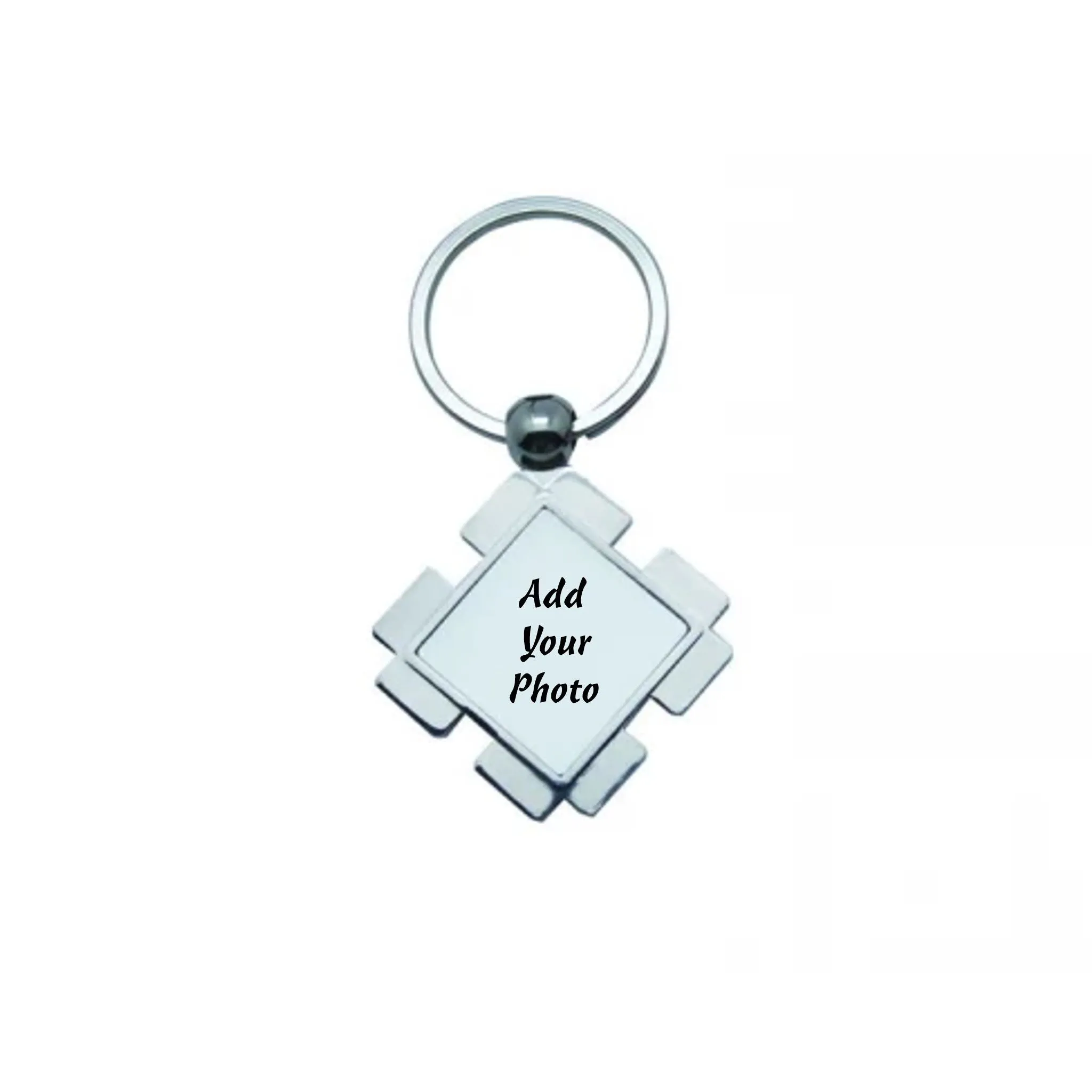 Personalized Photo Keychain - Chrome Diamond Design
