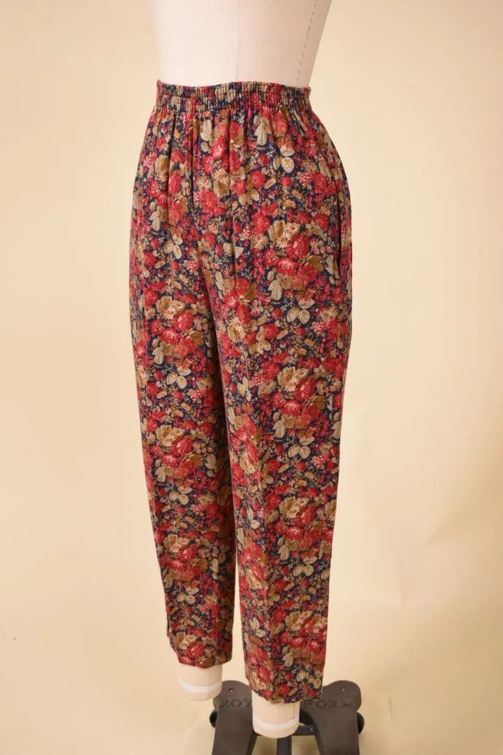 Red Floral Flannel Pants By Laura Ashley, S