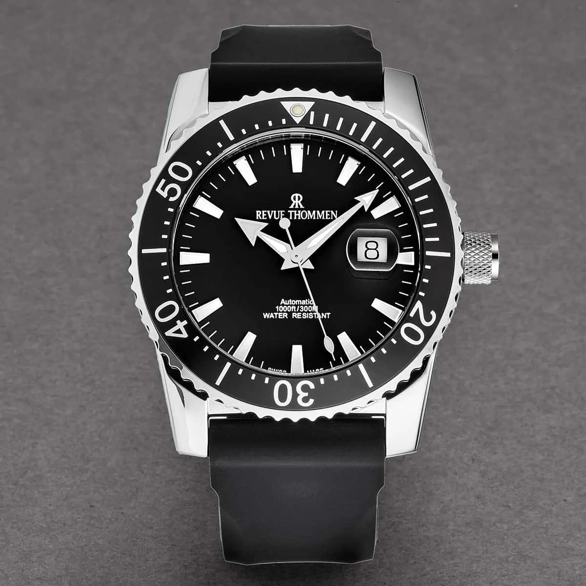Revue Thommen Men's 17030.2537 'Diver' Black Dial Black Rubber Strap Swiss Automatic Watch