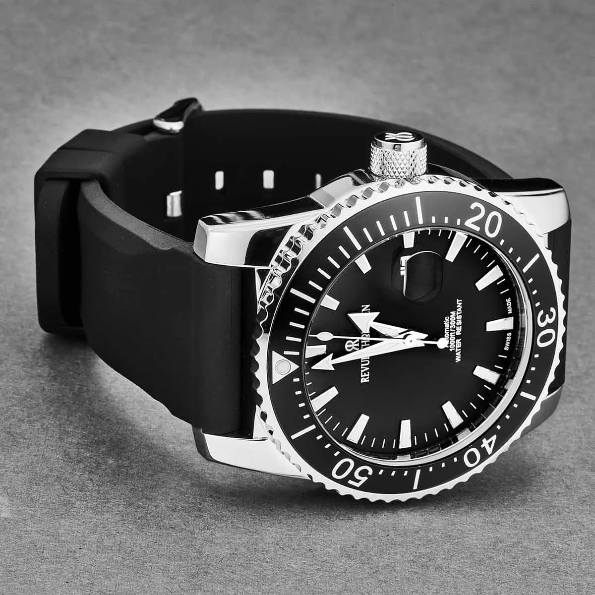 Revue Thommen Men's 17030.2537 'Diver' Black Dial Black Rubber Strap Swiss Automatic Watch