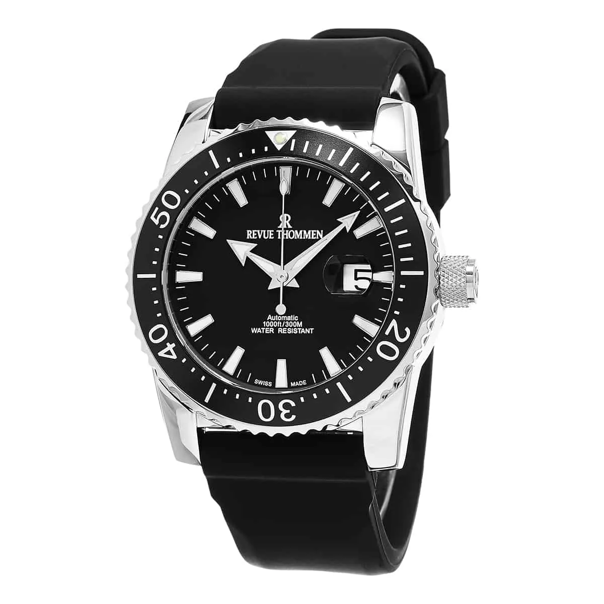 Revue Thommen Men's 17030.2537 'Diver' Black Dial Black Rubber Strap Swiss Automatic Watch
