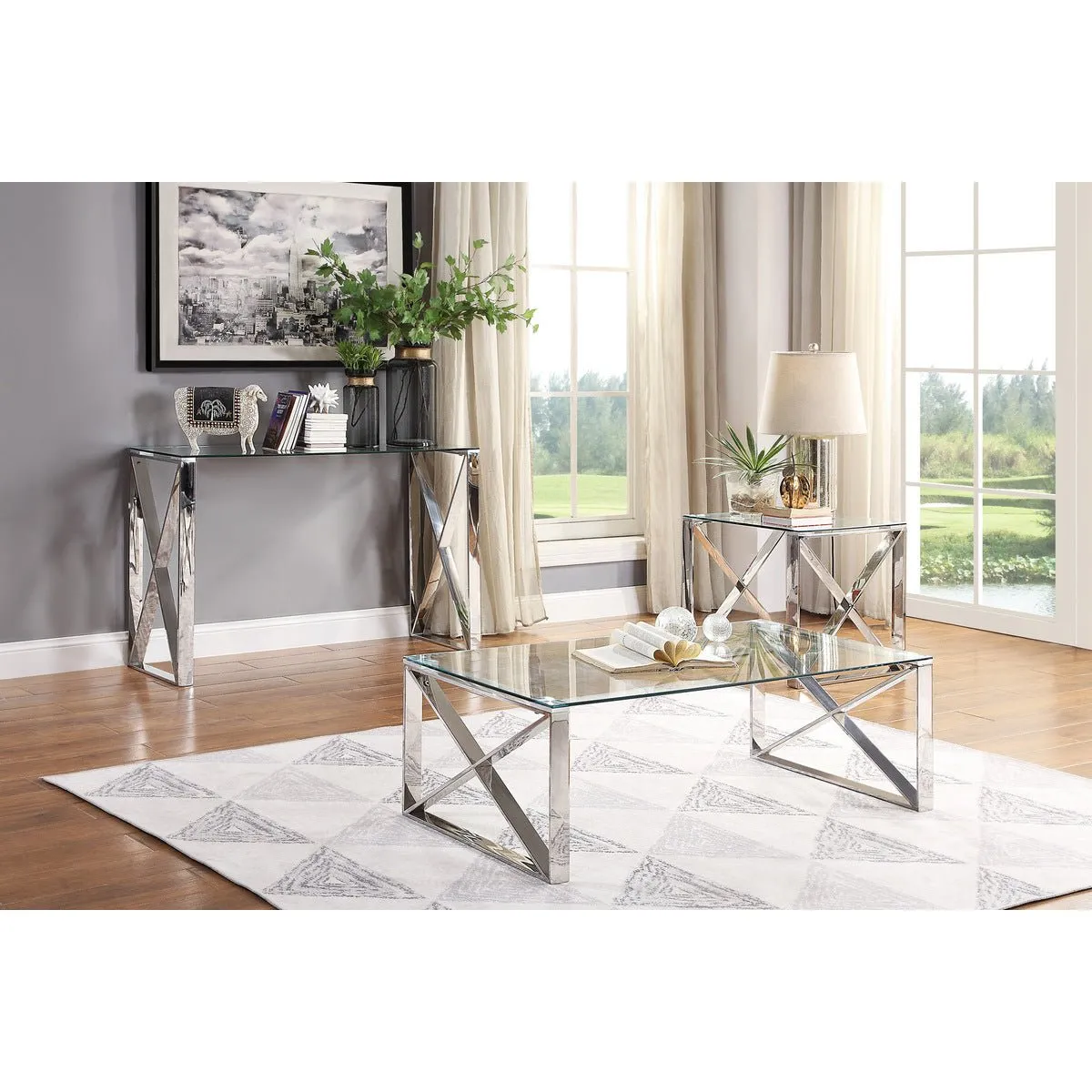 Rush X-Framed Tempered Glass End Table