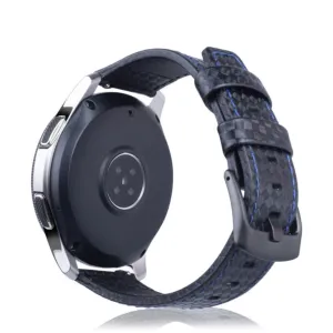 (Size XL) Samsung Galaxy Watch 46mm / Gear S3 Classic / S3 Frontier genuine leather strap in carbon look (joint circumference 185-245 mm) - black / blue