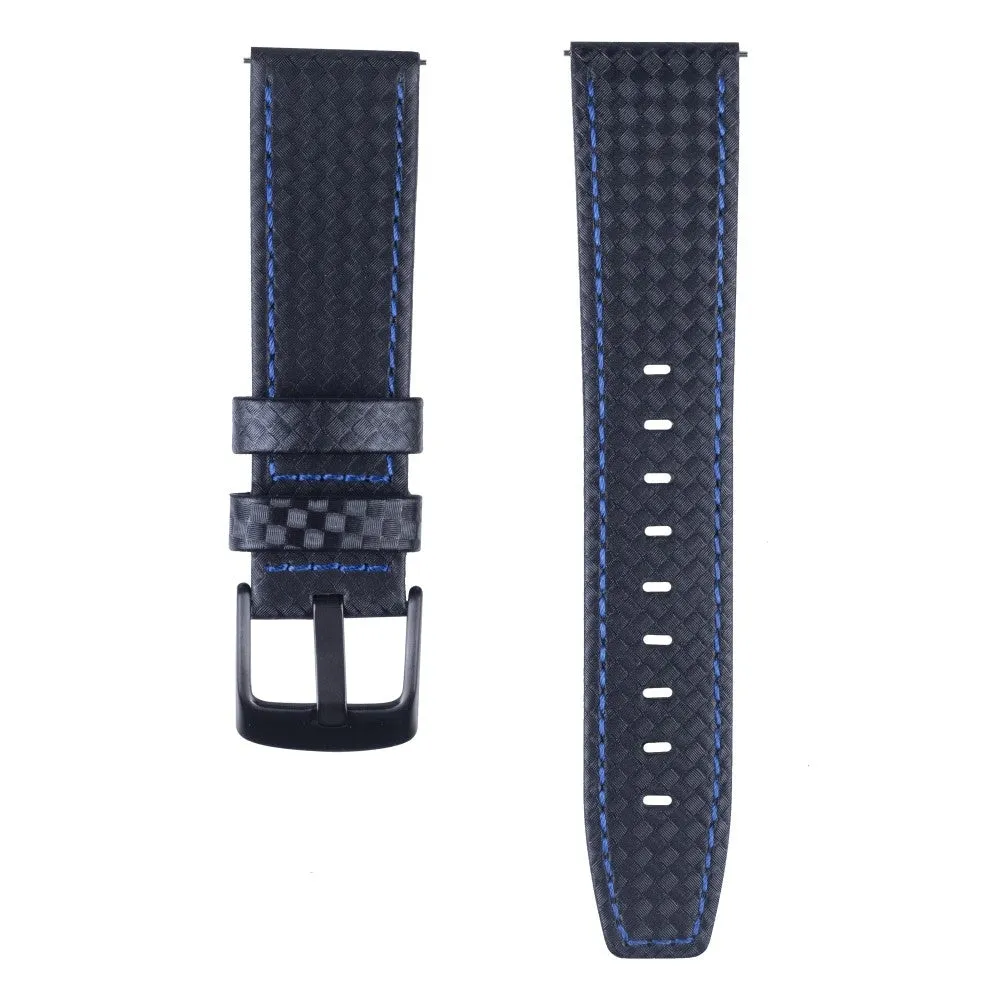 (Size XL) Samsung Galaxy Watch 46mm / Gear S3 Classic / S3 Frontier genuine leather strap in carbon look (joint circumference 185-245 mm) - black / blue