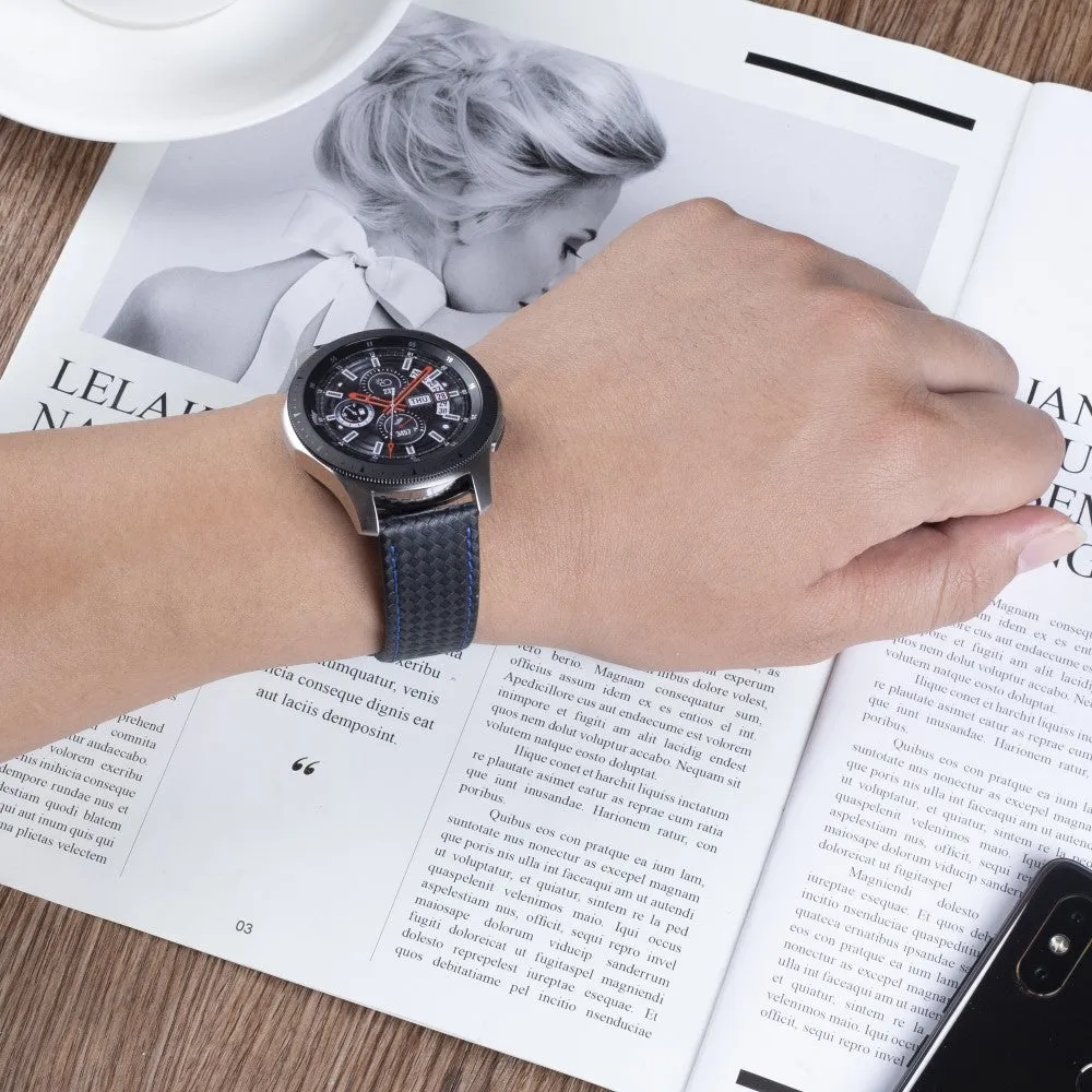 (Size XL) Samsung Galaxy Watch 46mm / Gear S3 Classic / S3 Frontier genuine leather strap in carbon look (joint circumference 185-245 mm) - black / blue