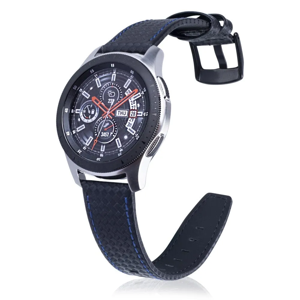 (Size XL) Samsung Galaxy Watch 46mm / Gear S3 Classic / S3 Frontier genuine leather strap in carbon look (joint circumference 185-245 mm) - black / blue
