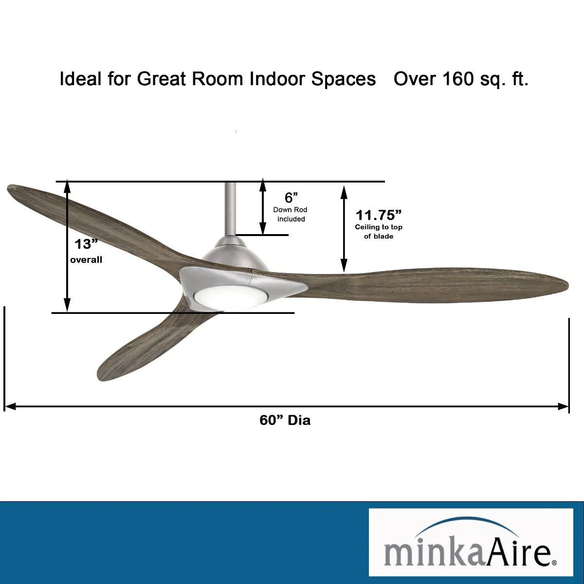 Sleek LED 60" Smart Ceiling Fan with Remote, Brushed Nickel