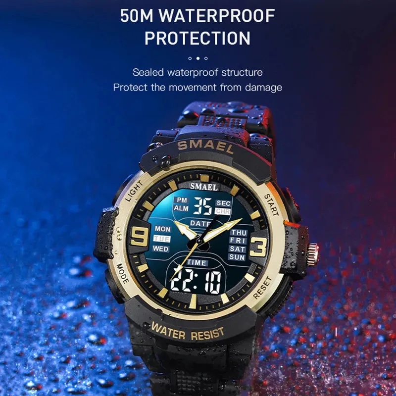 SMAEL Men Military Watch New Fashion Watches Quartz Wristwatch Men 50m Waterproof Sports Watch Digital  1912 Shock  Army WatcH