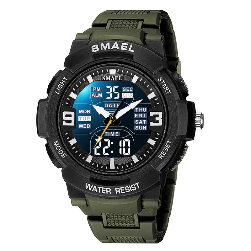 SMAEL Men Military Watch New Fashion Watches Quartz Wristwatch Men 50m Waterproof Sports Watch Digital  1912 Shock  Army WatcH