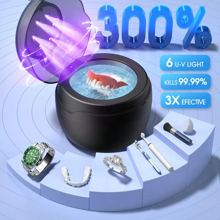 Ultrasonic Retainer Cleaner, 250ML Retainer Cleaner Machine for Dentures, Mouth Guards, Braces, Toothbrush Heads, Jewelry, 50kHz ultrasonic Cleaner with 4 Modes for All Dental Appliances (Black Gre)