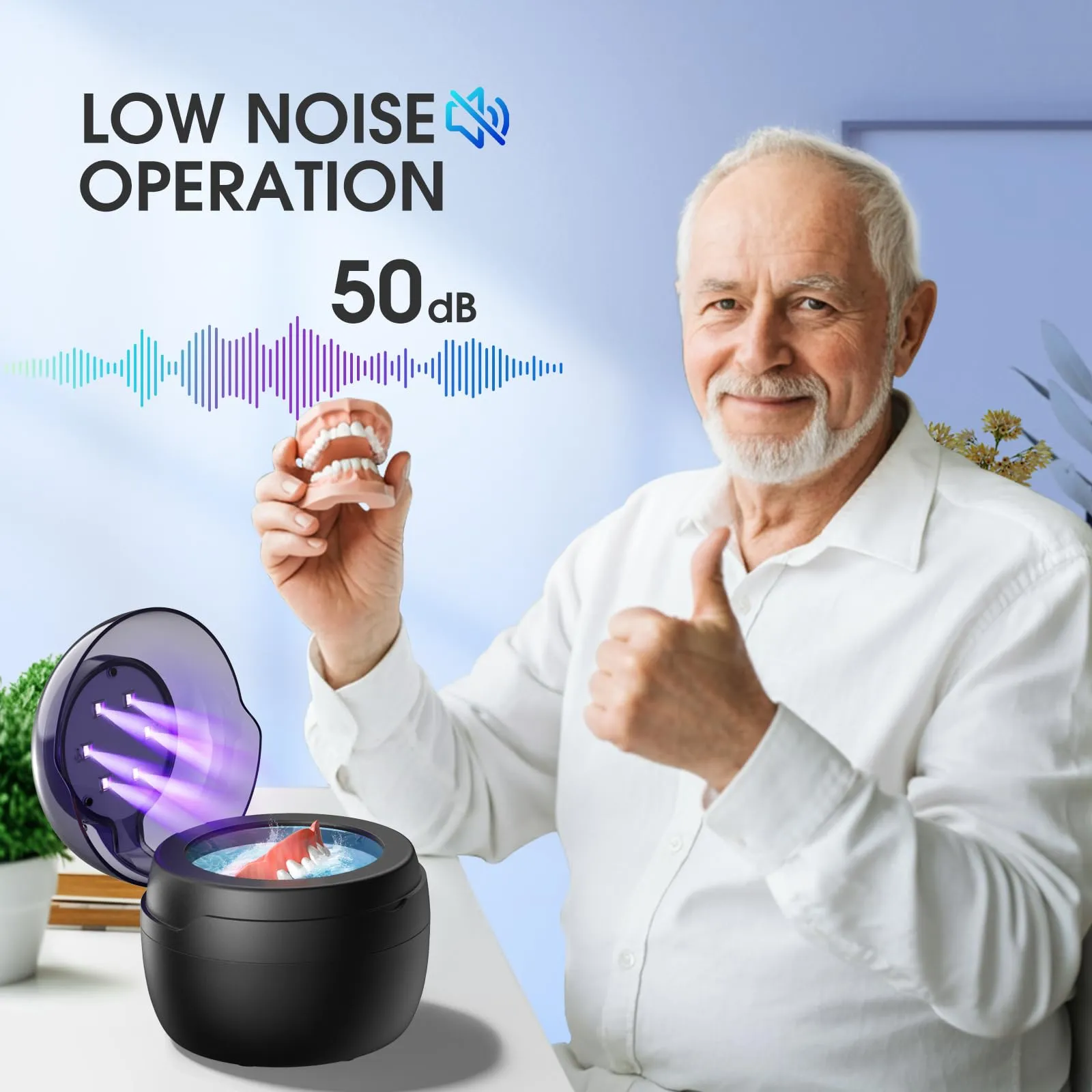 Ultrasonic Retainer Cleaner, 250ML Retainer Cleaner Machine for Dentures, Mouth Guards, Braces, Toothbrush Heads, Jewelry, 50kHz ultrasonic Cleaner with 4 Modes for All Dental Appliances (Black Gre)