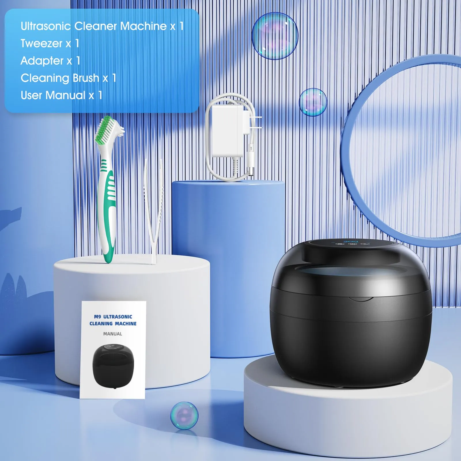 Ultrasonic Retainer Cleaner, 250ML Retainer Cleaner Machine for Dentures, Mouth Guards, Braces, Toothbrush Heads, Jewelry, 50kHz ultrasonic Cleaner with 4 Modes for All Dental Appliances (Black Gre)