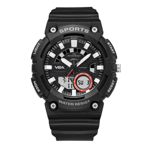 V2A Analog Digital Tough Black 5ATM Waterproof Sports Watch for Men and Boys
