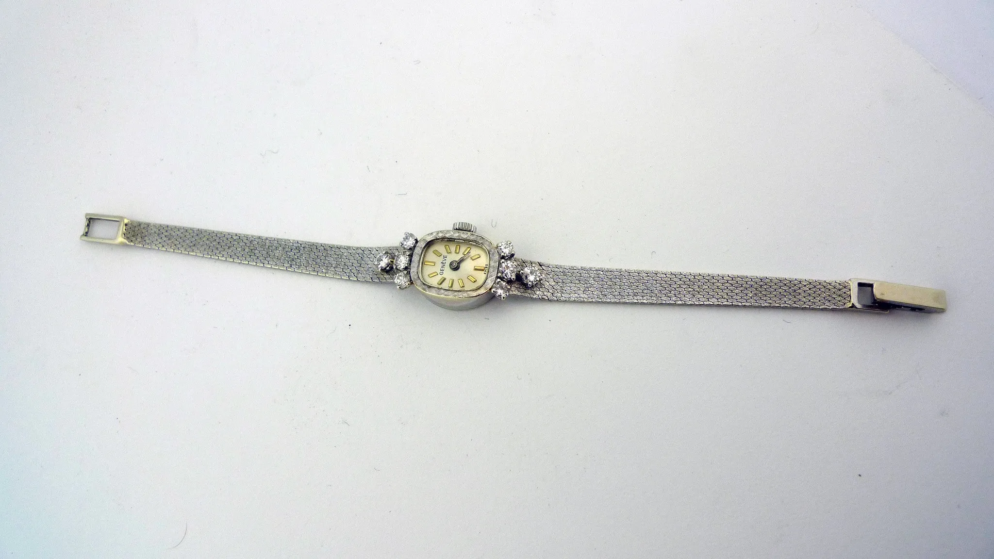 Vintage Ladies White Gold and Diamond Geneve Watch - 14 Karat