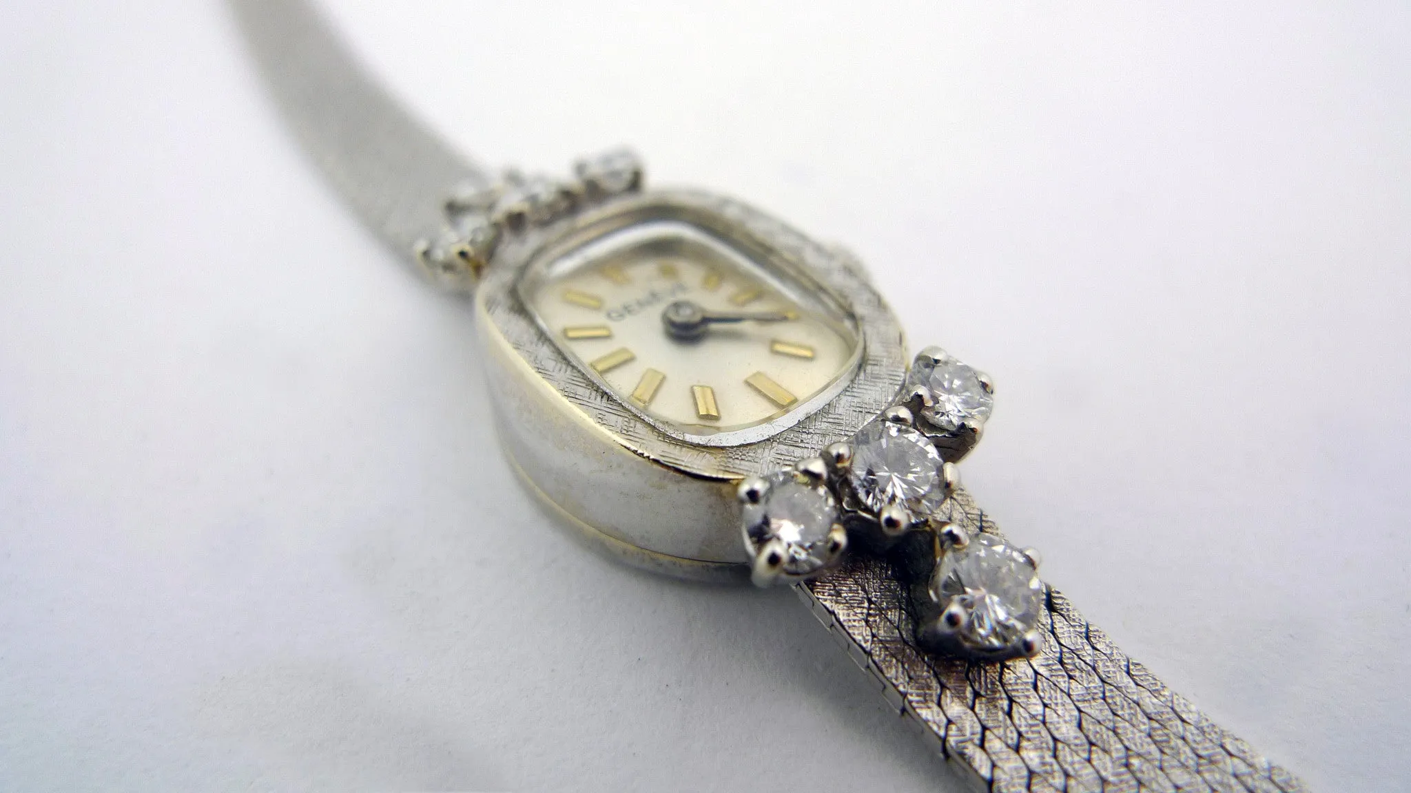 Vintage Ladies White Gold and Diamond Geneve Watch - 14 Karat