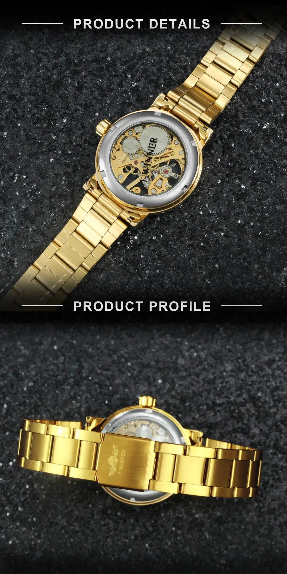 WINNER Official Skeleton Watch Women Top Luxury Brand Automatic Mechanical Watches Golden Steel Strap Elegant Dress Lady Clock