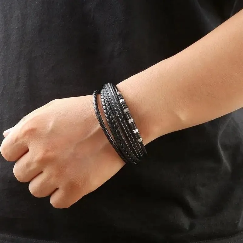 Wrap Bracelet Leather Mens Stack Charm Stitch