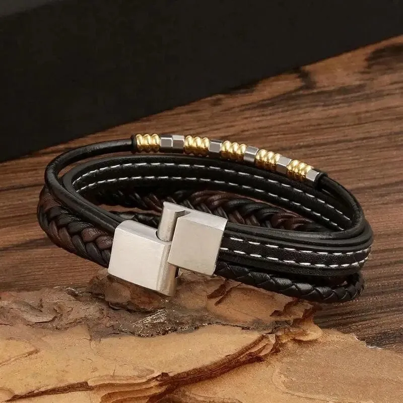 Wrap Bracelet Leather Mens Stack Charm Stitch