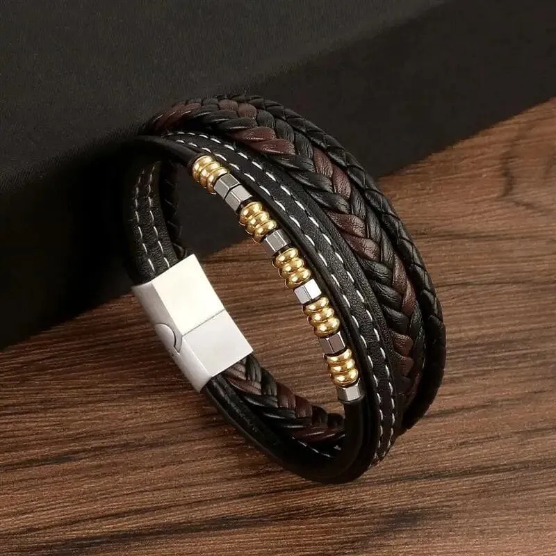 Wrap Bracelet Leather Mens Stack Charm Stitch