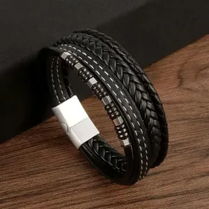 Wrap Bracelet Leather Mens Stack Charm Stitch